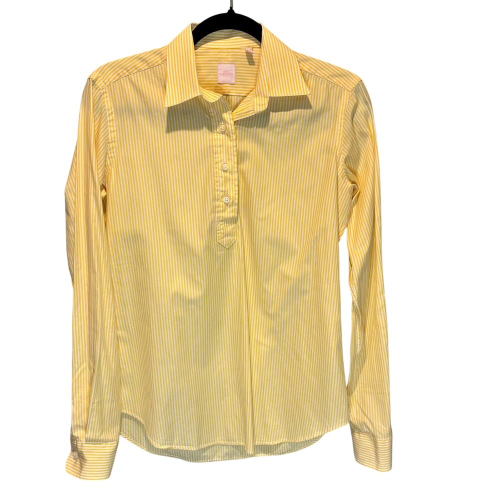 Ann Mashburn Yellow & White Stripe Long Sleeve Cotton Popover Shirt - Medium